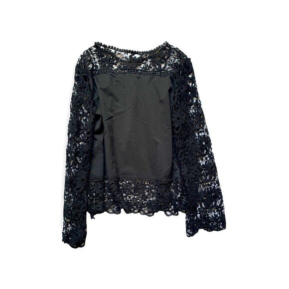 Tops - Gorgeous Top‎ Black Blouse with Crochet Embroidery Lace Style Accents
